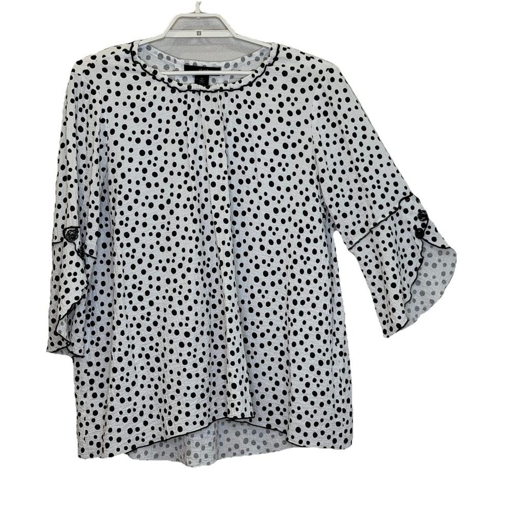 Ali Miles Tunic Top Womens‎ Size XL White Black Polka Dot 3/4 Sleeve Art to Wear